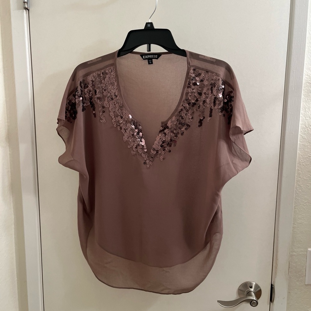 Express Women's Blouse with Sequin Detail - Brown